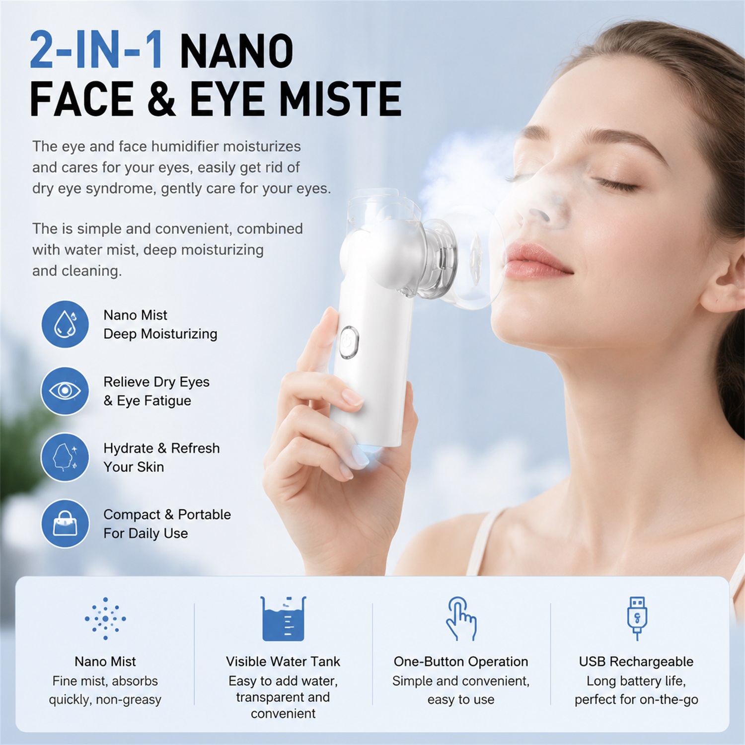 Face Steamer - Vaporisateur facial 2-en-1 en maille, soin